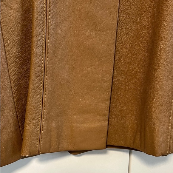 Vintage Tan Leather Jacket Lapel Collar Button Closure , Size 42/L - Picture 10 of 15